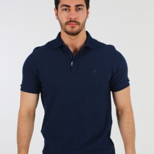Polo Ajusté À Col Zippé Coton - Bleu Marine