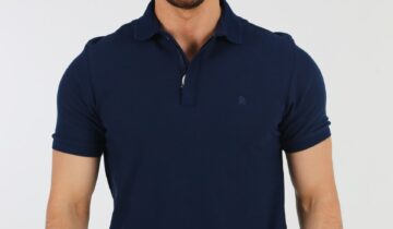Polo Ajusté À Col Zippé Coton – Bleu Marine