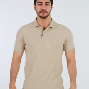 Polo Ajusté À Col Zippé Coton - Beige