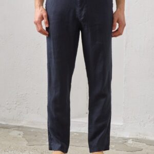 Pantalon Relax En Lin - Bleu Marine