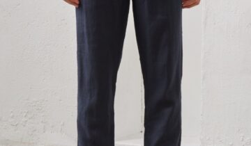 Pantalon Relax En Lin – Bleu Marine