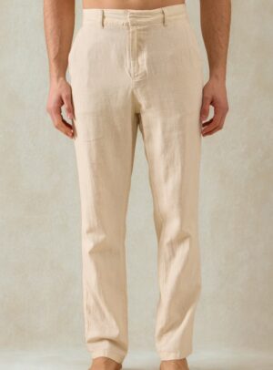 Pantalon Ajusté Moderne En Lin - Beige Clair