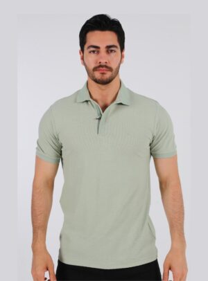 Polo Ajusté À Col Zippé Coton - Vert