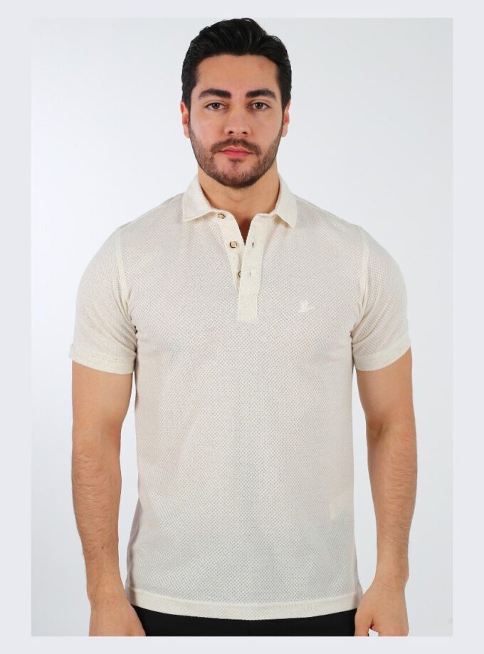 Polo Ajusté À Col Boutonné - Ecru