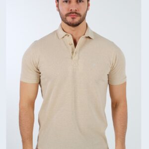 Polo Ajusté À Col Boutonné - Beige