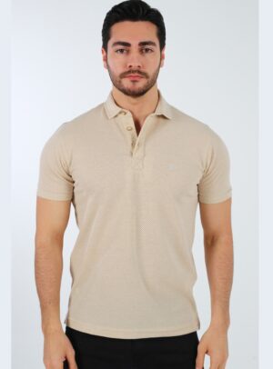 Polo Ajusté À Col Boutonné - Beige