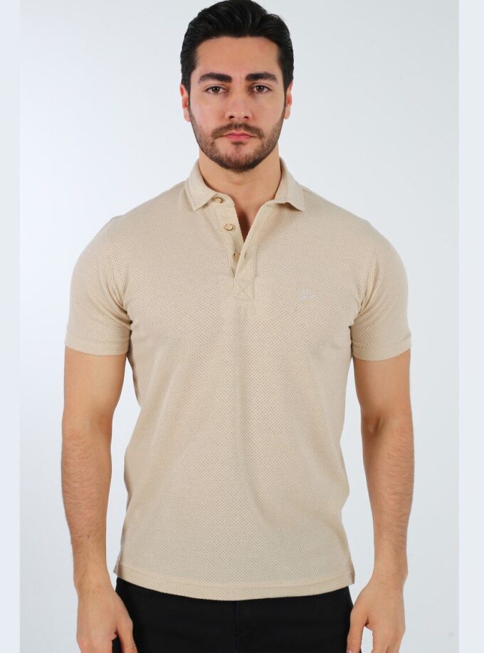 Polo Ajusté À Col Boutonné - Beige
