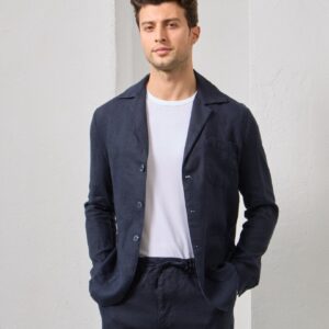 Veste Ajustée En Lin - Bleu Marine