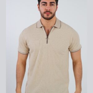 Polo Décontracté À Col Zippé - Beige