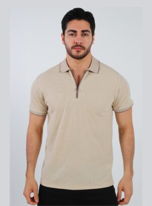 Polo Décontracté À Col Zippé - Beige