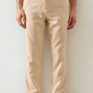Pantalon Ajusté Moderne En Lin - Biege