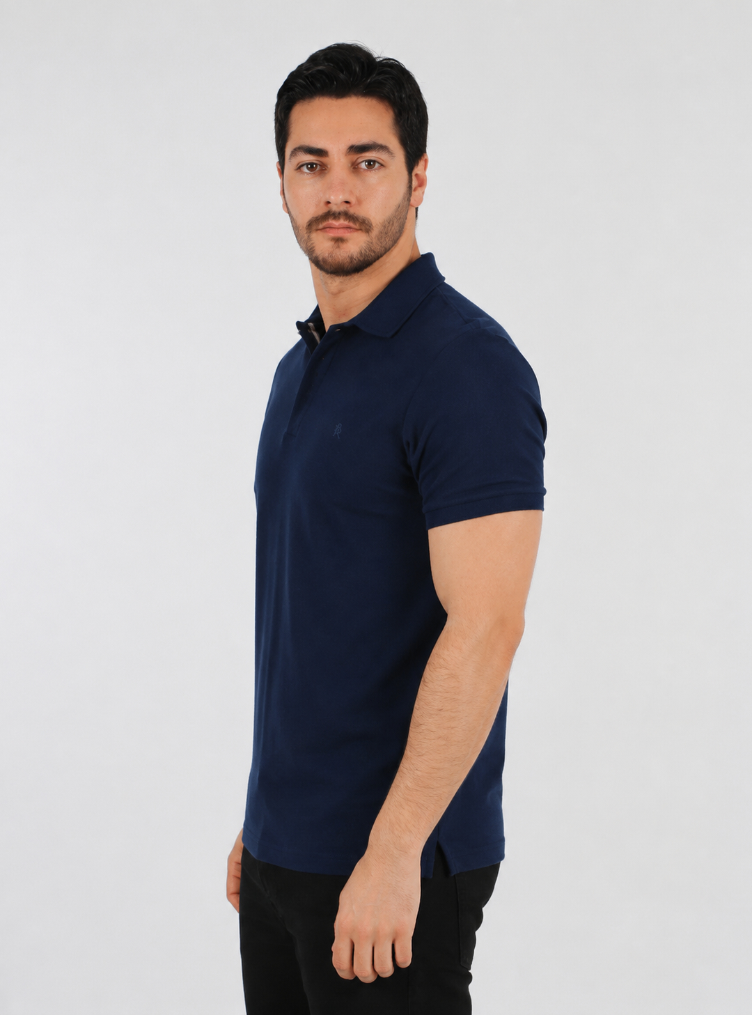 Polo Ajusté À Col Zippé Coton - Bleu Marine – Image 2