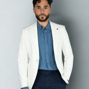 Veste Slim Fit Uni En Coton - Blanc