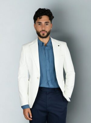 Veste Slim Fit Uni En Coton - Blanc