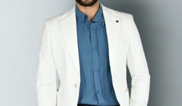Veste Slim Fit Uni En Coton – Blanc