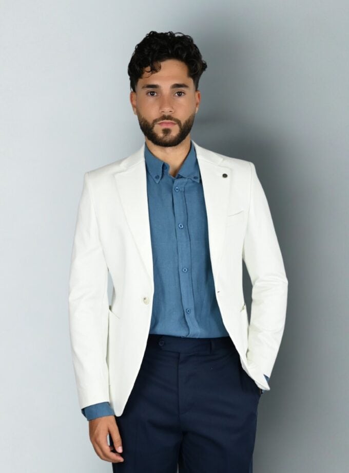 veste slim fit uni en coton – blanc