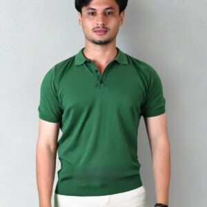 Polo Ajusté Col Boutonné En Maille Uni - Vert