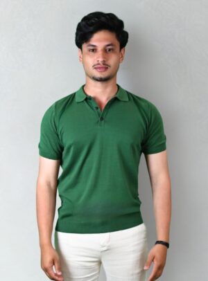 Polo Ajusté Col Boutonné En Maille Uni - Vert