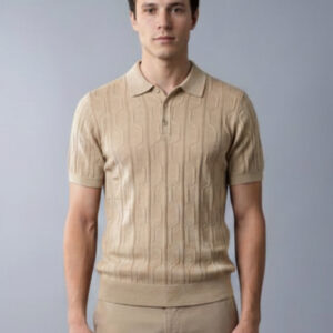 Polo Ajusté à Motif Texturé en Maille - Beige