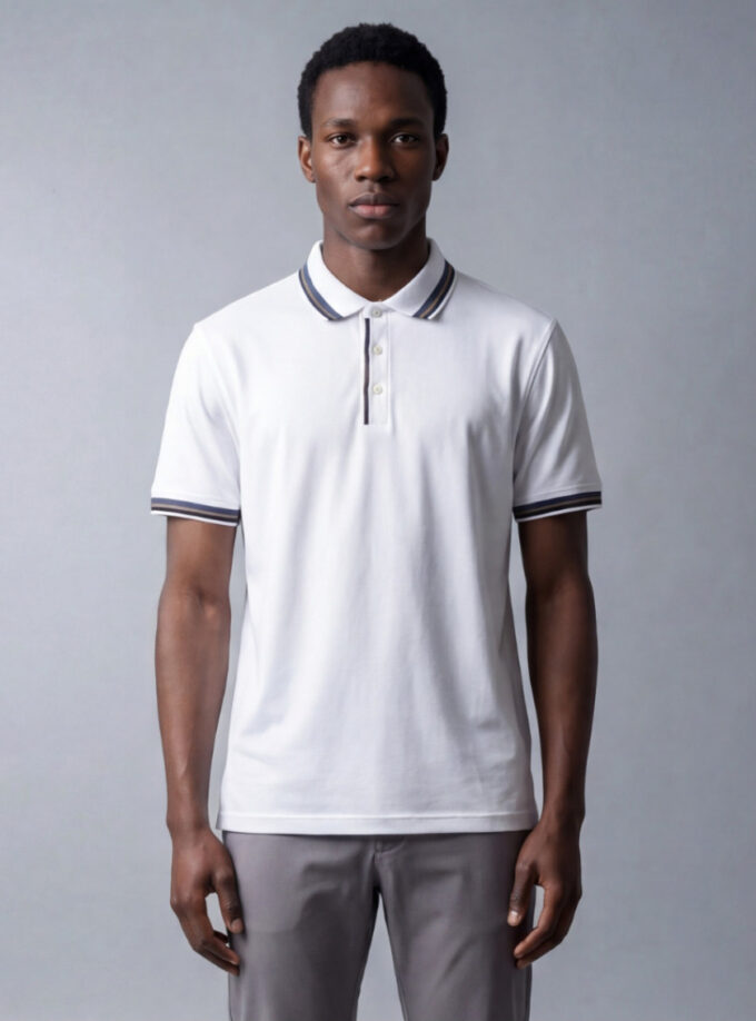 Polo Ajusté À Col Boutonné En Coton - Blanc