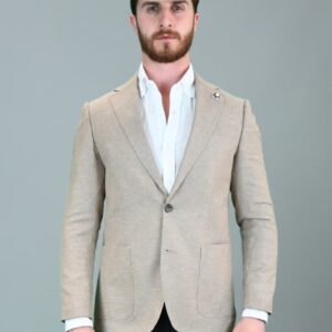Veste En Lin Décontractée Slim Fit - Beige
