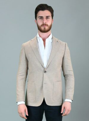 Veste En Lin Décontractée Slim Fit - Beige