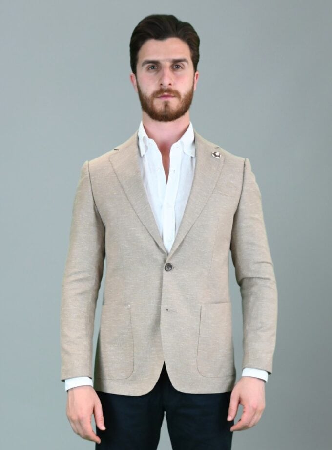 veste en lin décontractée slim fit – beige