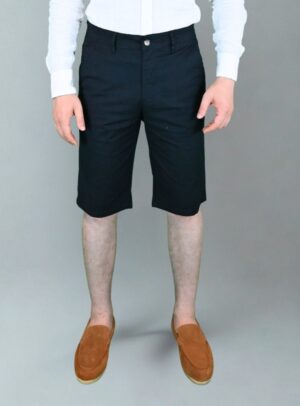 Bermuda Ajusté En Coton Doux - Bleu Marine