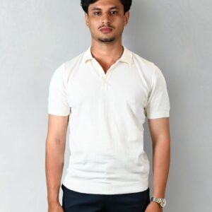Polo Ajusté Col Boutonné En Maille Uni - Ecru