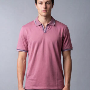 Polo Ajusté À Col Ouvert En Coton - Fuchsia