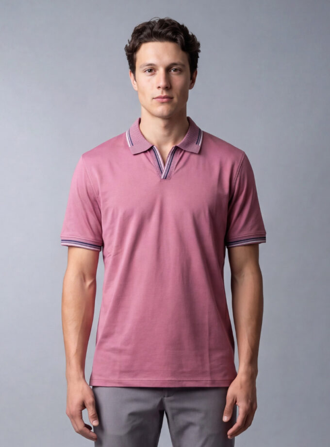 Polo Ajusté À Col Ouvert En Coton - Fuchsia