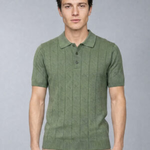 Polo Ajusté Col Boutonné Texturé En Maille - Vert