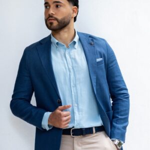 Veste En Lin Ajustée - Bleu