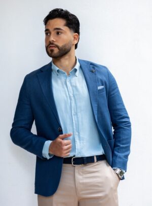 Veste En Lin Ajustée - Bleu