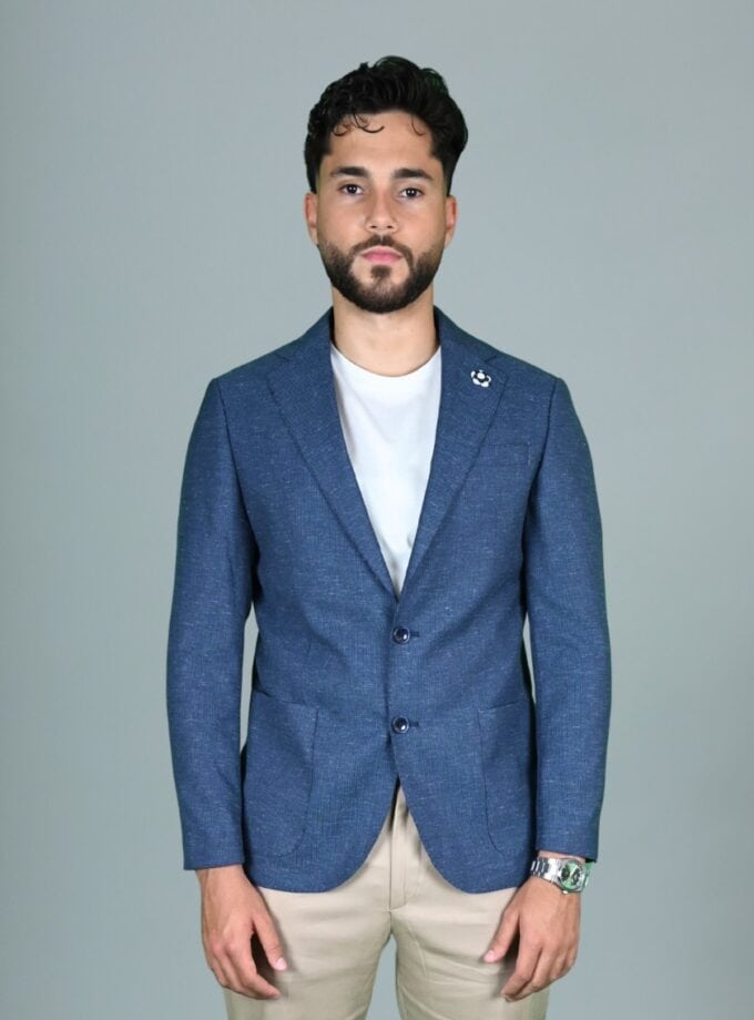 veste en lin décontractée slim fit – bleu