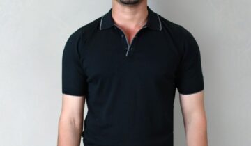 Polo Ajusté Col Boutonné En Maille Uni – Noir