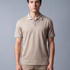 Polo Ajusté À Col Ouvert En Coton - Beige