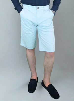 Bermuda Ajusté En Coton Doux - Bleu Ciel