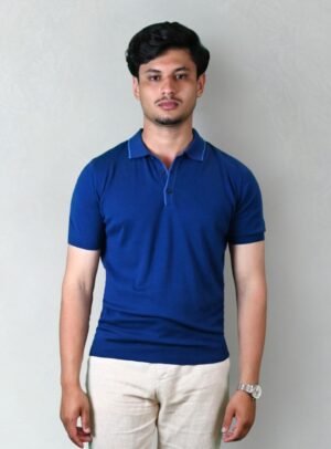 Polo Ajusté Col Boutonné En Maille Uni - Bleu Royal