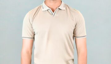 Polo Ajusté À Col Ouvert En Coton – Beige