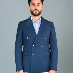 Blazer Croisé Uni Ajusté - Bleu