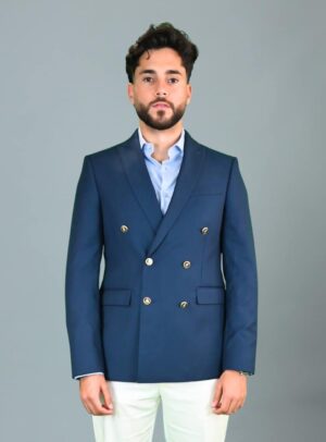 Blazer Croisé Uni Ajusté - Bleu