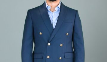 Blazer Croisé Uni Ajusté – Bleu