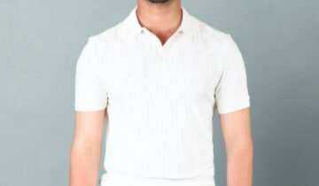 Polo Ajusté à Motif Texturé en Maille – Ecru