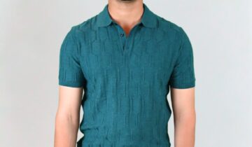 Polo Ajusté à Motif Texturé en Maille – Vert Petrole