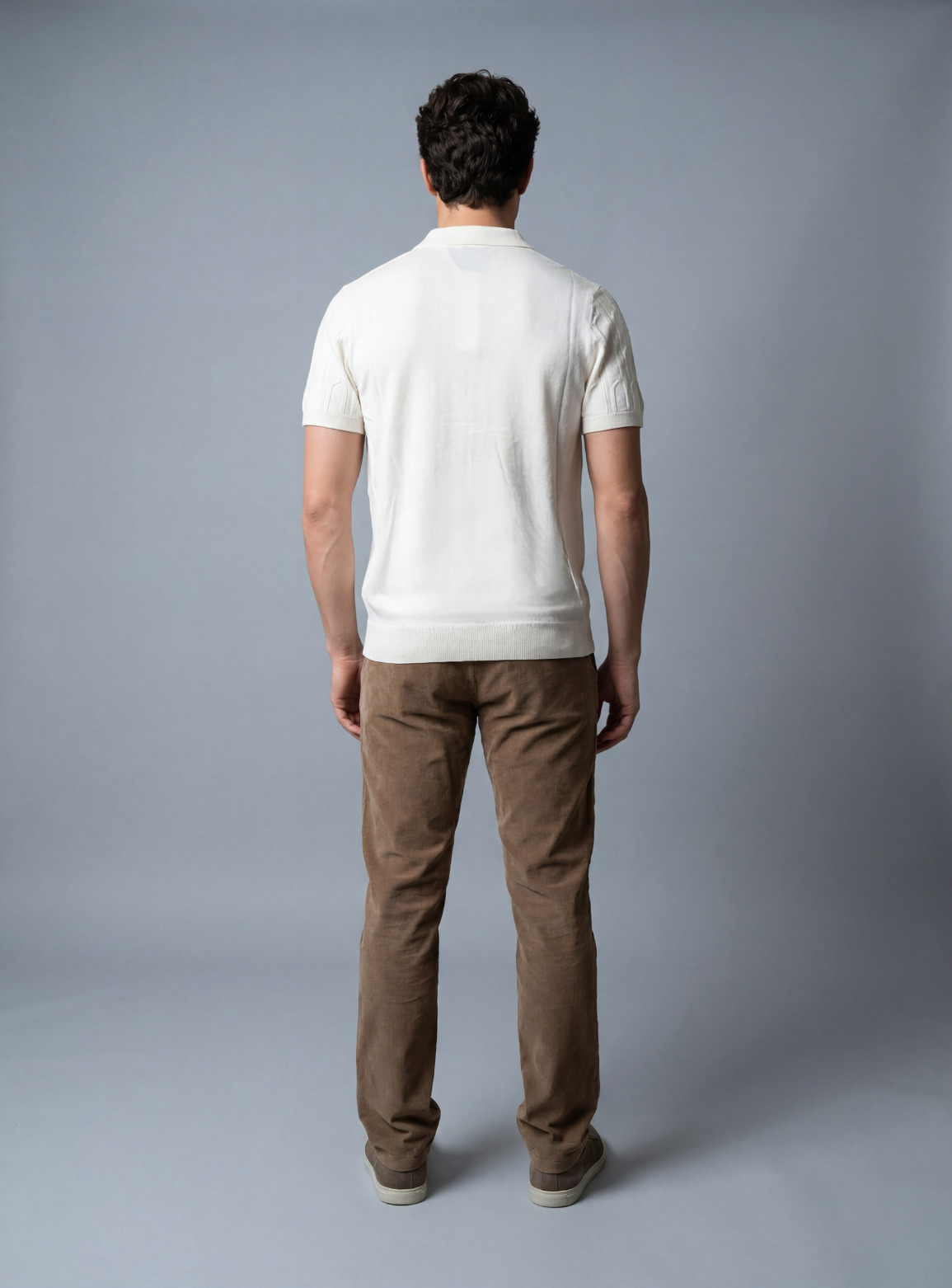 Polo Ajusté à Motif Texturé en Maille - Ecru – Image 3