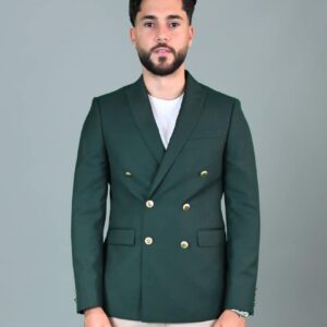 Blazer Croisé Uni Ajusté - Vert Foncé