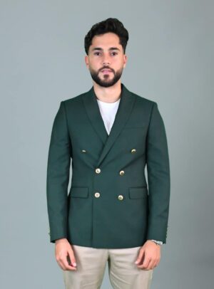 Blazer Croisé Uni Ajusté - Vert Foncé