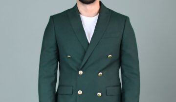 Blazer Croisé Uni Ajusté – Vert Foncé