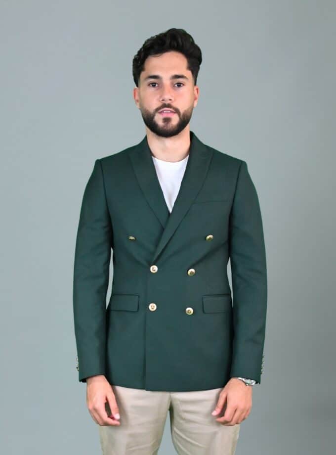 blazer croisé uni ajusté – vert foncé